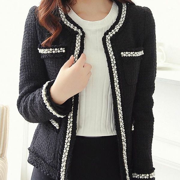 2020 fall/winter new style small fragrance handmade pearl short short small woolen coat jacket female korean version1, Black
2020 fall/winter new style small fragrance handmade pearl short short small woolen coat jacket female korean version1, Black