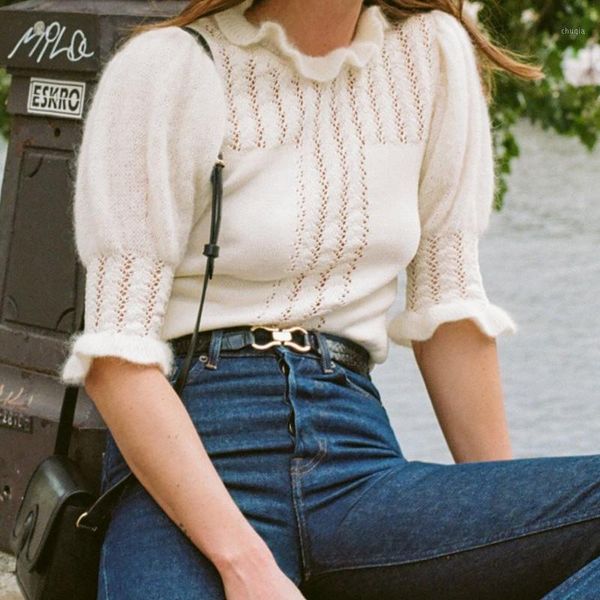 women half puff sleeve sweater hollow out ruffles wool blend retro 2020 new female knit pullover 1, White;black
women half puff sleeve sweater hollow out ruffles wool blend retro 2020 new female knit pullover 1, White;black