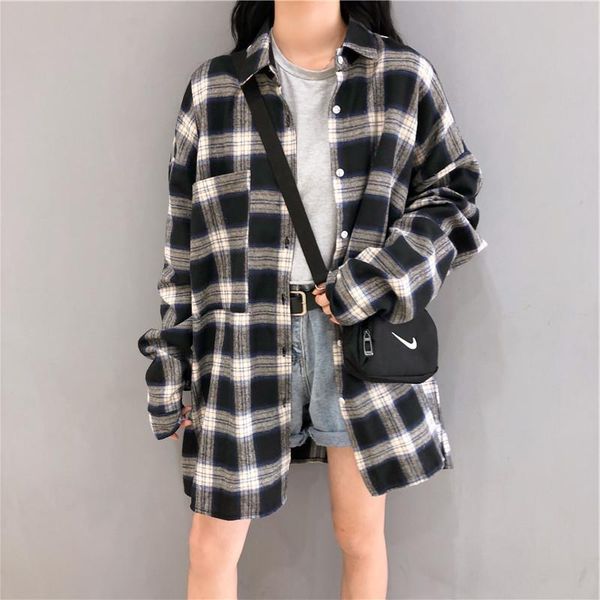 women fashion long sleeve plaid pockets shirt ladies single breasted oversize blouses casual turn down collar streetwear, White
women fashion long sleeve plaid pockets shirt ladies single breasted oversize blouses casual turn down collar streetwear, White