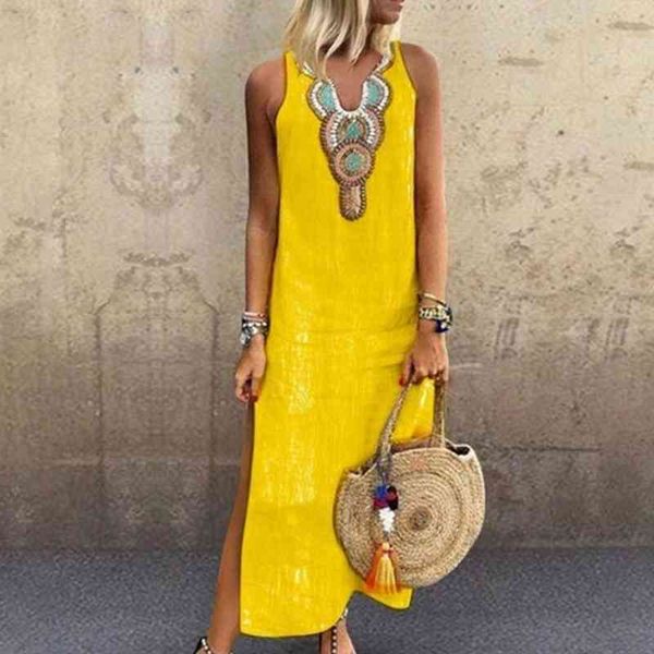 summer dress women print v neck sleeveless split maxi linen loose kaftan dress for women female clothing, Black;gray 
summer dress women print v neck sleeveless split maxi linen loose kaftan dress for women female clothing, Black;gray