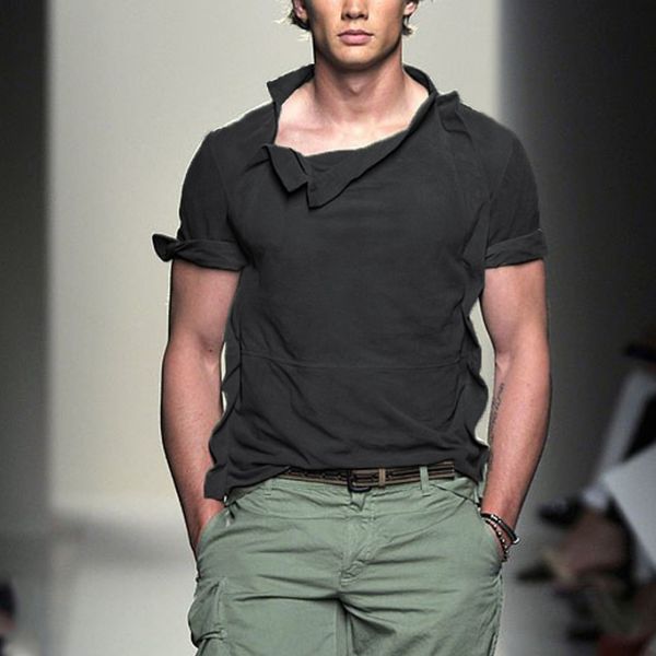summer new men turtleneck plus size shirt style men's clothing solid color trend short sleeve t-shirt men's loose blue green tshir, White;black 
summer new men turtleneck plus size shirt style men's clothing solid color trend short sleeve t-shirt men's loose blue green tshir, White;black
