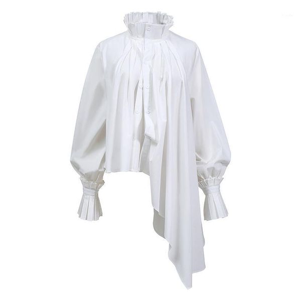 high collar irregular style bubble long sleeve shirt dress for women d7611, White
high collar irregular style bubble long sleeve shirt dress for women d7611, White