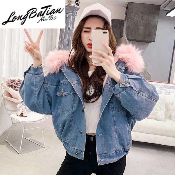 women's jackets vintage winter denim lambswool big fur collar hooded coat women jeans jacket plus size loose fashion female outwear1, Black;brown
women's jackets vintage winter denim lambswool big fur collar hooded coat women jeans jacket plus size loose fashion female outwear1, Black;brown