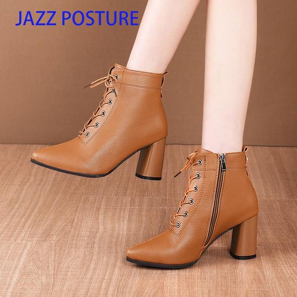 boots women fashion ankle leather black brown lace up pointed toe for comfortable high heel z728
boots women fashion ankle leather black brown lace up pointed toe for comfortable high heel z728
