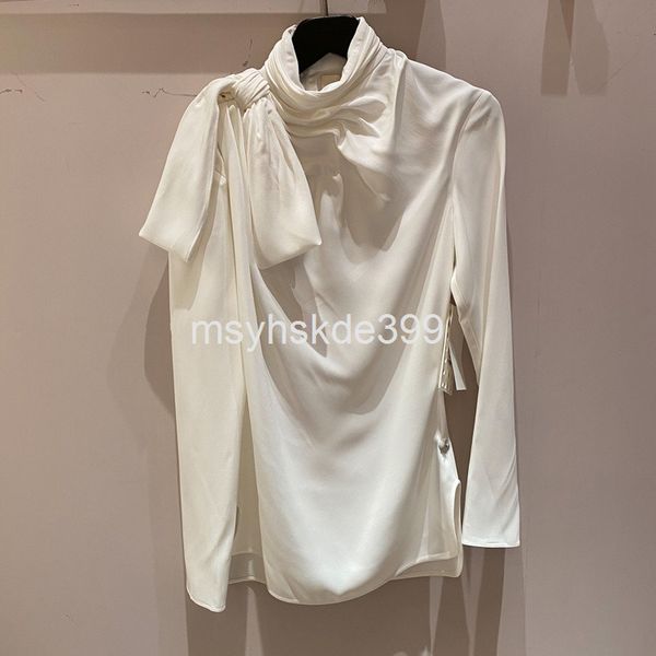 women's blouses & shirts niche trend spring irregular fold silk versatile bow tie shirt women's top, White
women's blouses & shirts niche trend spring irregular fold silk versatile bow tie shirt women's top, White