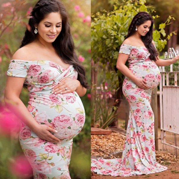 maternity pgraphy props dress 2020 fashion maternity pregnancy woman clothes pregnancy flower maxi dress, White