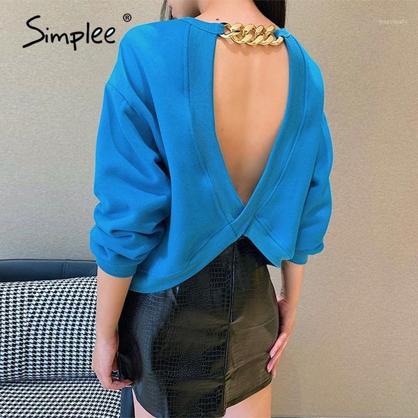 simplee blue open back pullover casual round neck long sleeve women's personalized chain sweatshirts spring autumn new 20201, Black
simplee blue open back pullover casual round neck long sleeve women's personalized chain sweatshirts spring autumn new 20201, Black