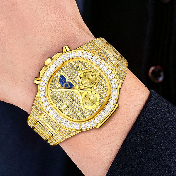 luxury men's classic gold watch 30m waterproof full diamond luminous multi-function calendar stainless steel business watch, Slivery;brown
luxury men's classic gold watch 30m waterproof full diamond luminous multi-function calendar stainless steel business watch, Slivery;brown