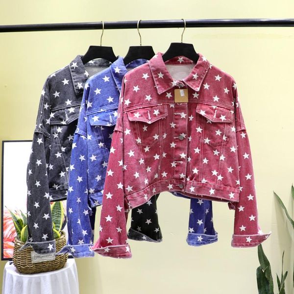 short jean jacket women 2020 spring fall new denim jacket fashion pentagonal star print loose short tooling casual coat, Black;brown
short jean jacket women 2020 spring fall new denim jacket fashion pentagonal star print loose short tooling casual coat, Black;brown