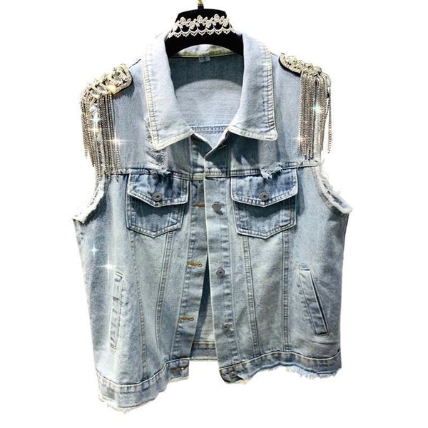 fashion rhinestone tassel epaulet denim female vest loose hole summer women's sleeveless jacket coat korean outwear, Black;white
fashion rhinestone tassel epaulet denim female vest loose hole summer women's sleeveless jacket coat korean outwear, Black;white