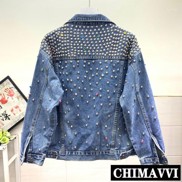 european 2020 new personality heavy industry bead color drill rivet denim jacket woman loose cowboy coat jeans jacket students1, Black;brown
european 2020 new personality heavy industry bead color drill rivet denim jacket woman loose cowboy coat jeans jacket students1, Black;brown