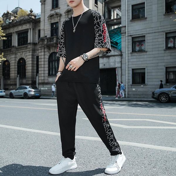korean-style slim fit fashion printed t-shirt short sleeve set men's trend of fashion skinny pants men sports ninth pants sub, Black;blue
korean-style slim fit fashion printed t-shirt short sleeve set men's trend of fashion skinny pants men sports ninth pants sub, Black;blue