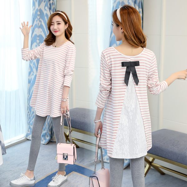 5062# strip cotton patchwork lace maternity blouse with bow loose shirt clothes for pregnant women summer pregnancy tees lj201118, White
5062# strip cotton patchwork lace maternity blouse with bow loose shirt clothes for pregnant women summer pregnancy tees lj201118, White