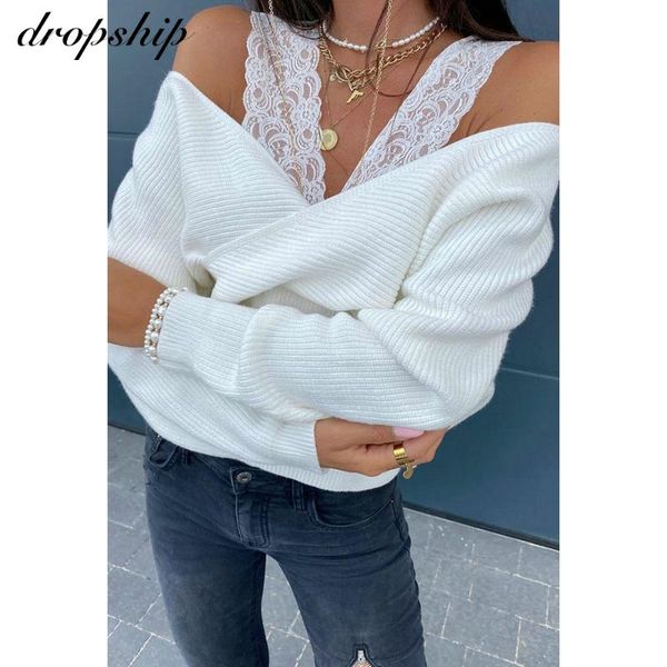 autumn winter women sweater long sleeve v neck lace knitwear loose casual pullover jumper ladies fashion streetwear, White;black
autumn winter women sweater long sleeve v neck lace knitwear loose casual pullover jumper ladies fashion streetwear, White;black