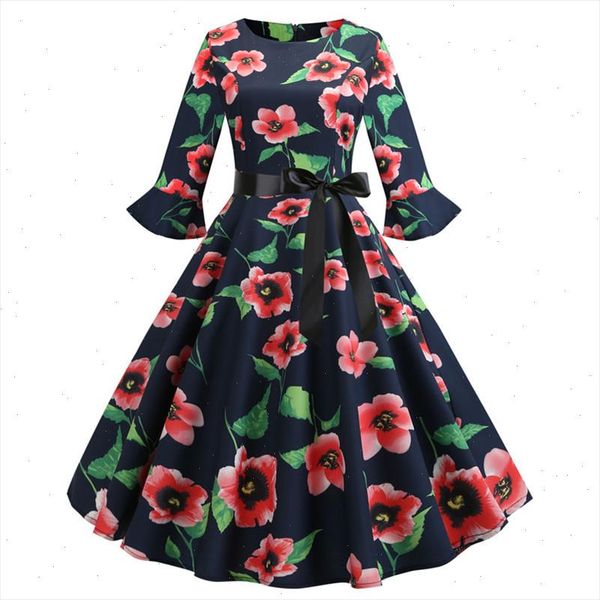 red flower 2021 new design style casual women dress spring sweet autumn winter party vintage ladies, Black;gray
red flower 2021 new design style casual women dress spring sweet autumn winter party vintage ladies, Black;gray