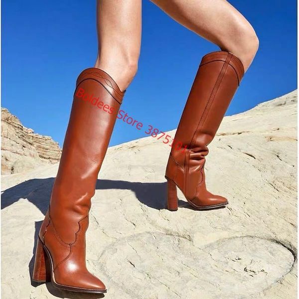 women brown knee high boots runway chunky high heels western slip on knight boots pointed toe block heel shoes women, Black
women brown knee high boots runway chunky high heels western slip on knight boots pointed toe block heel shoes women, Black