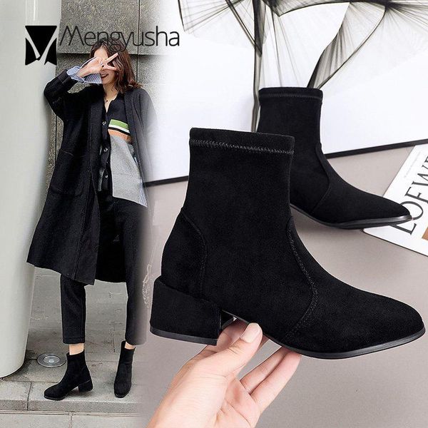 flock chunky heels sock boots women solid color slip on ankle botas sew square toe winter bottes med high heels fashion booties, Black
flock chunky heels sock boots women solid color slip on ankle botas sew square toe winter bottes med high heels fashion booties, Black