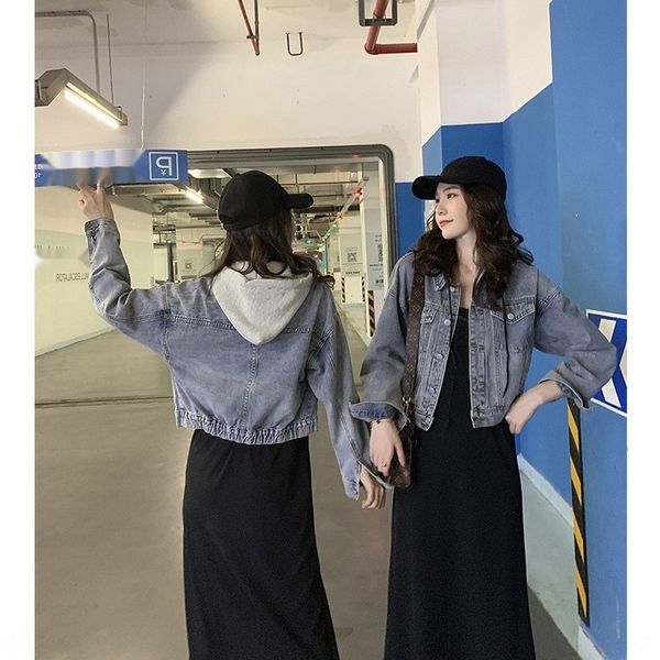 new korean style splicing hooded short denim women's versatile suspender long skirt two piece suit in early sling coatcoat coat autumn, Gray
new korean style splicing hooded short denim women's versatile suspender long skirt two piece suit in early sling coatcoat coat autumn, Gray