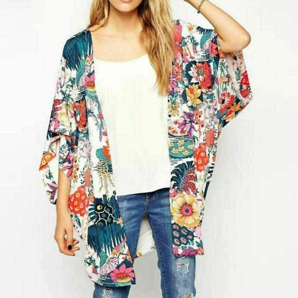 women's blouses & shirts 2021 women floral cardigan blouse summer cover up boho beach style printed kimono up1, White
women's blouses & shirts 2021 women floral cardigan blouse summer cover up boho beach style printed kimono up1, White