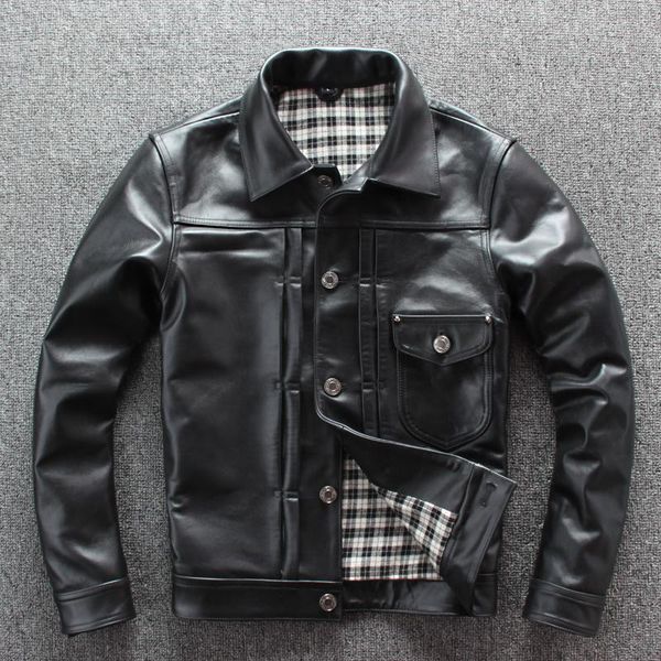 2020 men's japanese vintage style calf skin leather jacket slim short real leather coat men single breasted denim shirt design, Black
2020 men's japanese vintage style calf skin leather jacket slim short real leather coat men single breasted denim shirt design, Black