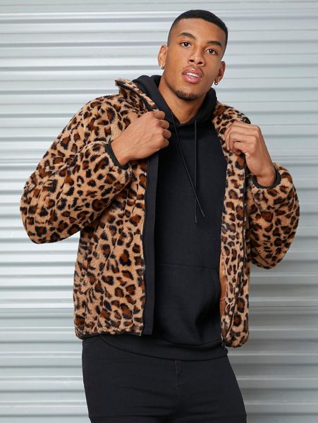 men leopard pattern zipper fleece jacket y2nh#, Black;brown
men leopard pattern zipper fleece jacket y2nh#, Black;brown