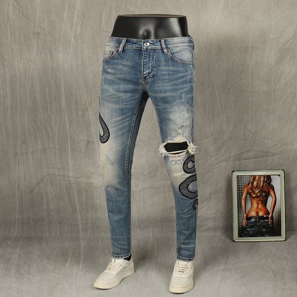 2021 new fashion streetwear men jeans elastic slim fit embroidery designer ripped denim punk trousers hip hop pencil pants v0nw, Blue
2021 new fashion streetwear men jeans elastic slim fit embroidery designer ripped denim punk trousers hip hop pencil pants v0nw, Blue