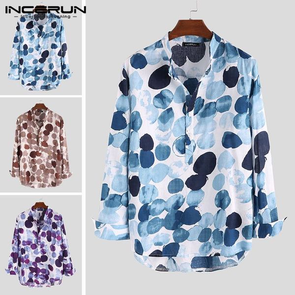 incerun stylish polka dot print men shirt retro long sleeve vacation cotton casual blouse stand collar men henley shirts 2020, White;black
incerun stylish polka dot print men shirt retro long sleeve vacation cotton casual blouse stand collar men henley shirts 2020, White;black