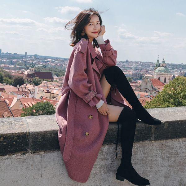 pink double-breasted woolen coat 2021 winter long women's fashion large size turn-down collar pocket cashmere overcoat, Black
pink double-breasted woolen coat 2021 winter long women's fashion large size turn-down collar pocket cashmere overcoat, Black