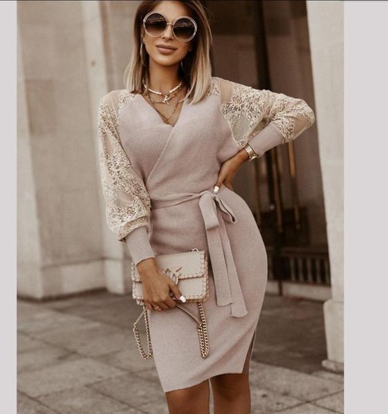 casual dresses elegant korean lady office dress lace long sleeve women knitting sweater winter v-neck mini vestidoes female streetwear, Black;gray
casual dresses elegant korean lady office dress lace long sleeve women knitting sweater winter v-neck mini vestidoes female streetwear, Black;gray