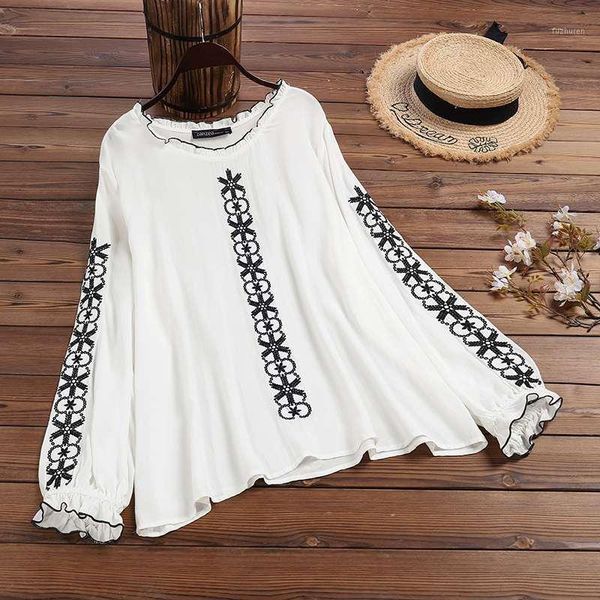 women's embroidery blouse 2020 zanzea bohemian spring shirts casual long sleeve female o nekc ruffle blusas oversized tunic1, White
women's embroidery blouse 2020 zanzea bohemian spring shirts casual long sleeve female o nekc ruffle blusas oversized tunic1, White