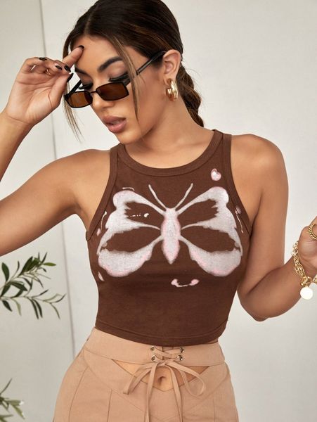 butterfly print tank t4hh#, White