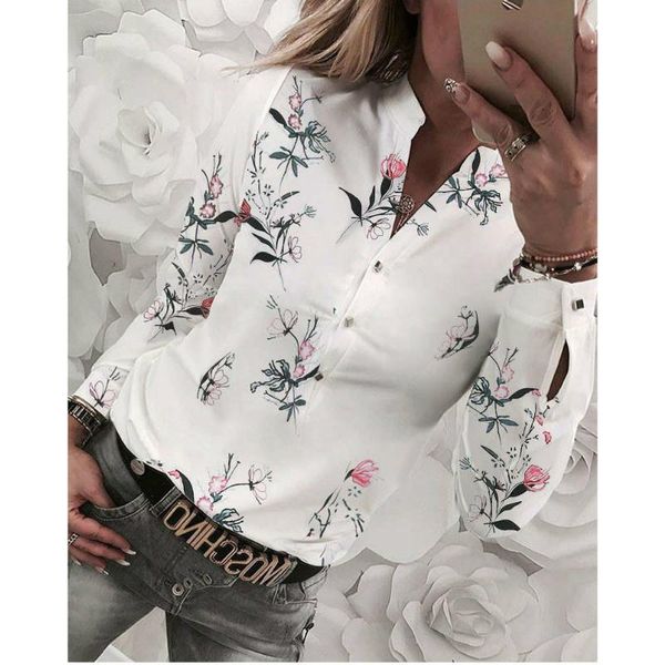 fashion autumn women shirts boho blouses long sleeve turn-down collar printed blouse top, White 
fashion autumn women shirts boho blouses long sleeve turn-down collar printed blouse top, White