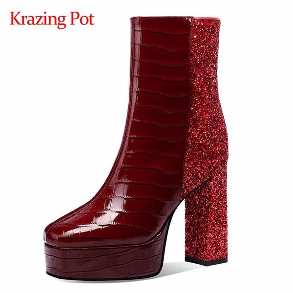 krazing pot real leather high street fashion bling striped platform square toe super high heel zipper nightclub ankle boots l06, Black
krazing pot real leather high street fashion bling striped platform square toe super high heel zipper nightclub ankle boots l06, Black