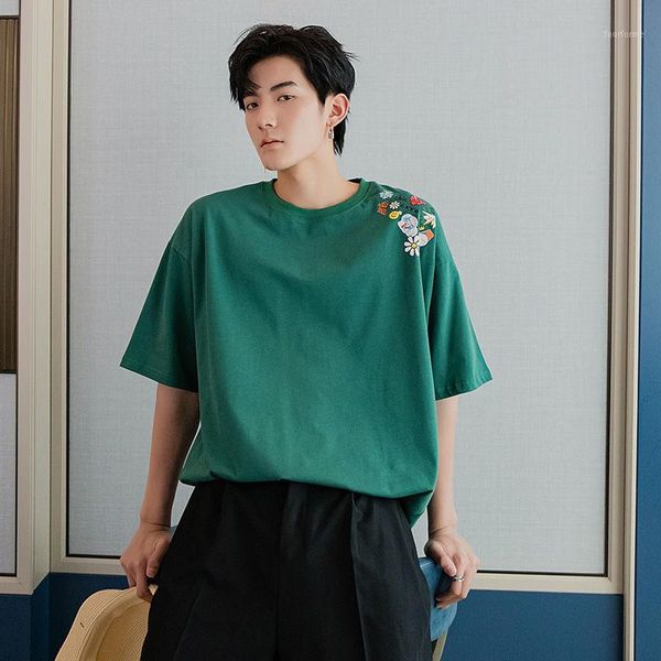 ewq / men's wear 2020 summer new white half sleeve fashion loose korean style printed short sleeve t-shirt large size y28961, White;black