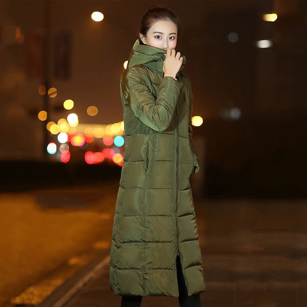 2021 newwomen winter jacket hooded collar outwear female coat down cotton warm long i4h3, Black