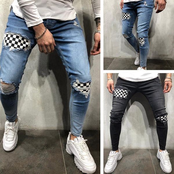 men ripped skinny biker hole jeans destroyed frayed slim fit denim long pants stretch pants1, Blue
men ripped skinny biker hole jeans destroyed frayed slim fit denim long pants stretch pants1, Blue