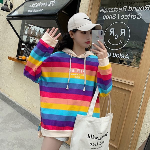 rainbow striped hooded women's coat sweatersweater sweater 2020 early autumn korean style loose slimming long sleeve thin coat women�, Black
rainbow striped hooded women's coat sweatersweater sweater 2020 early autumn korean style loose slimming long sleeve thin coat women�, Black