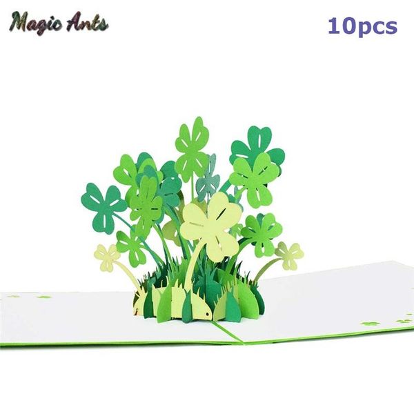 10 пакет 3d four leaf clover pop up карты цветы день рождения юбилей подарочные карты для своей жены с конвертом поздравительных открыток sq