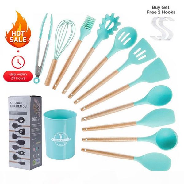 9-13pcs silicone cooking tools kitchen utensils set accessories with storage box tong spatula with wood handle nonstick cookware 201022
9-13pcs silicone cooking tools kitchen utensils set accessories with storage box tong spatula with wood handle nonstick cookware 201022
