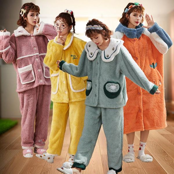 women's sleepwear 2021 coral cashmere pajamas women autumn winter thickened long robes nightgown home clothes duck pregnant female flan, Black;red
women's sleepwear 2021 coral cashmere pajamas women autumn winter thickened long robes nightgown home clothes duck pregnant female flan, Black;red