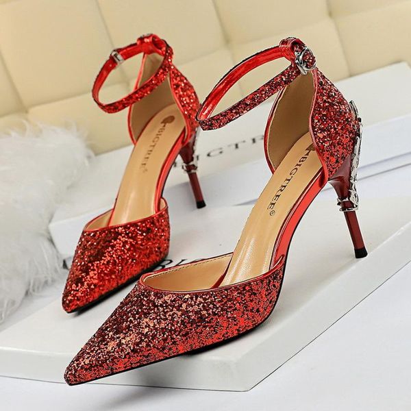 dress shoes high heels womens side hollow out gold sandals metal decoration 9.5cm heel shallow pointed sequin ankle strap party, Black
dress shoes high heels womens side hollow out gold sandals metal decoration 9.5cm heel shallow pointed sequin ankle strap party, Black