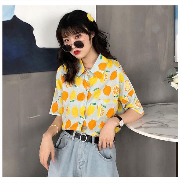 summer new korean of lemon printed turn down collar short sleeve shirt women drop shipping, White
summer new korean of lemon printed turn down collar short sleeve shirt women drop shipping, White