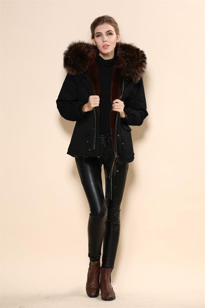 women's fur & faux short parka men and women casual coat with coffee color lining big raccoon collar1, Black
women's fur & faux short parka men and women casual coat with coffee color lining big raccoon collar1, Black