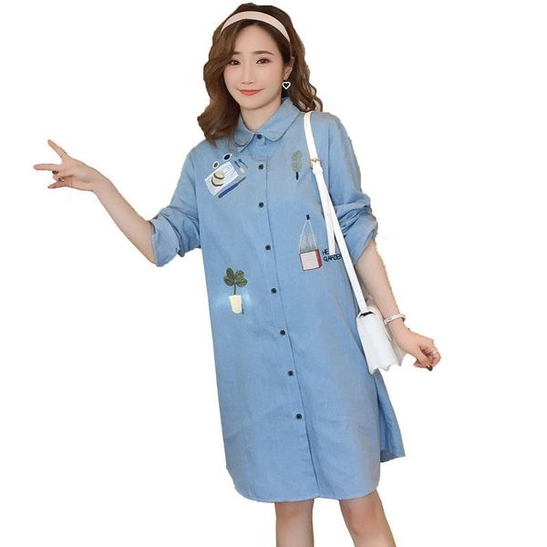 maternity dresses dress for pregnant women fashion embroidery denim women's pregnancy clothing clothes, White
maternity dresses dress for pregnant women fashion embroidery denim women's pregnancy clothing clothes, White