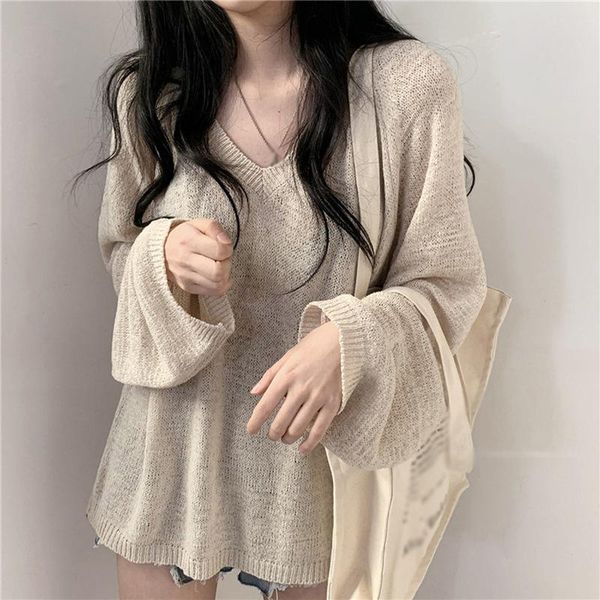 autumn long-sleeved women's sweaters solid color v neck korean style loose jumper knitwear, White;black
autumn long-sleeved women's sweaters solid color v neck korean style loose jumper knitwear, White;black