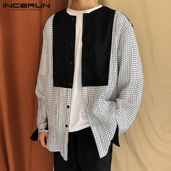 men's casual shirts incerun loose buttons chemise fashion plaid patchwork mens long sleeve lapel camisa man korean style grid blouse s-, White;black
men's casual shirts incerun loose buttons chemise fashion plaid patchwork mens long sleeve lapel camisa man korean style grid blouse s-, White;black