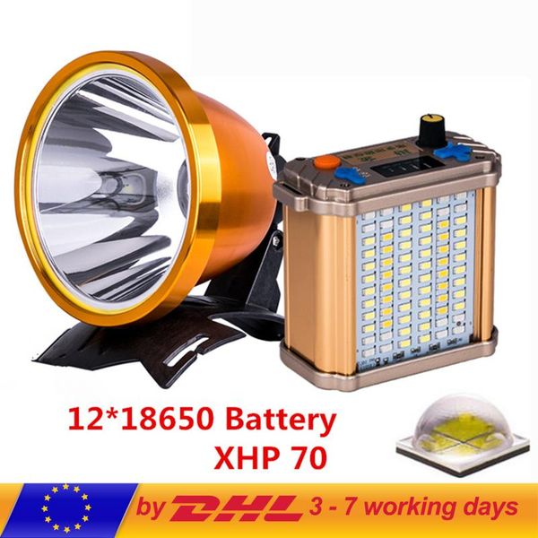 12*18650 Battery Xph70 40000lm Head Lamp 2500metrs Long Distance Led Headlamp White Yellow Lantern Torch For Hunting