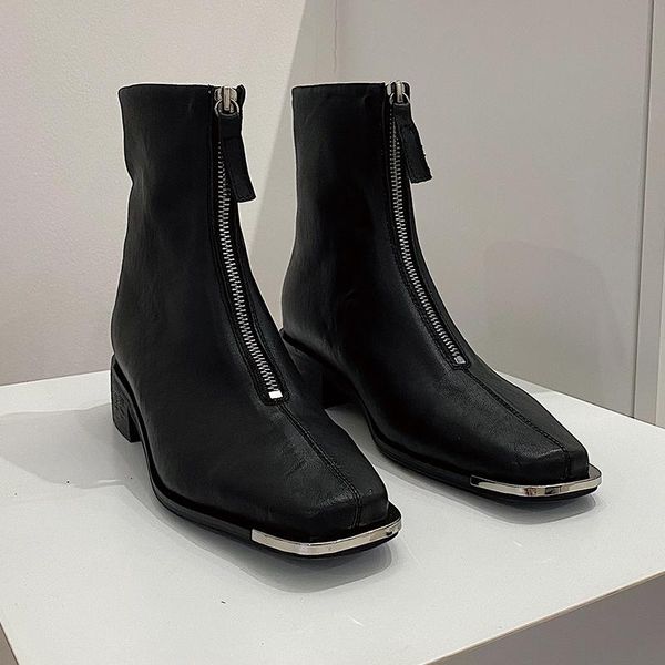 2020 unique design genuine leather ankle boots women boots square head fashion new winter women shoes, Black 
2020 unique design genuine leather ankle boots women boots square head fashion new winter women shoes, Black