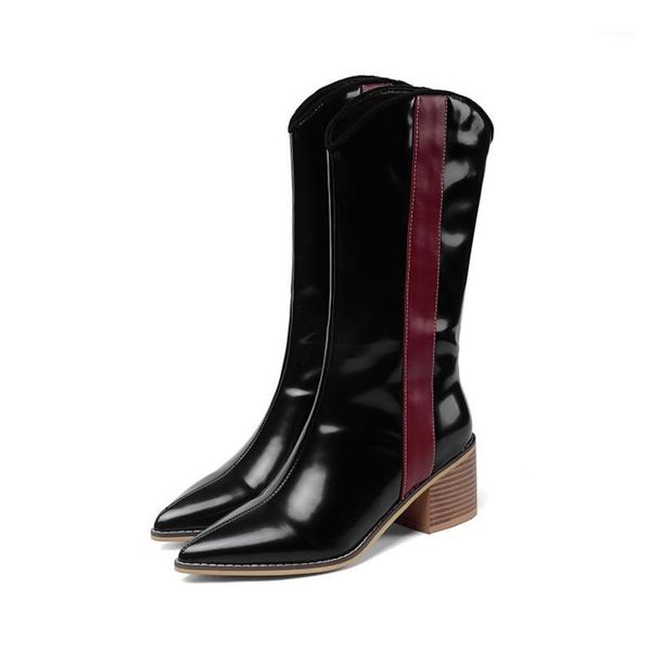 boots women winter genuine leather mixed colors mid-calf square high heel short pointed toe quality western 6261-11, Black
boots women winter genuine leather mixed colors mid-calf square high heel short pointed toe quality western 6261-11, Black