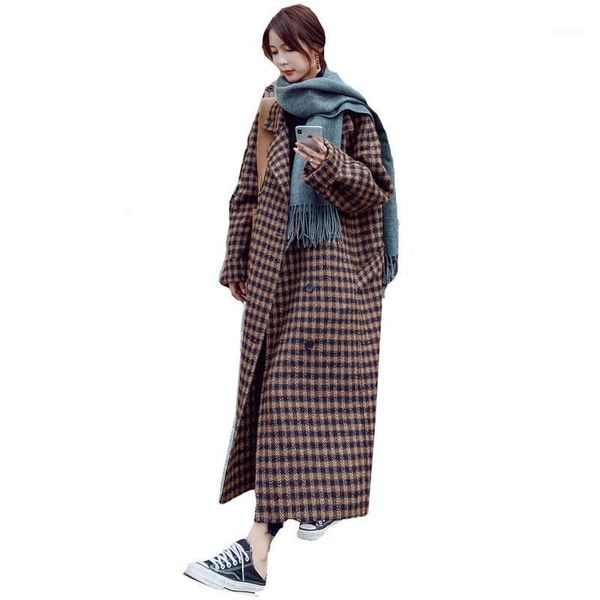 new korean long retro plaid woolen coat female 2020 autumn winter jackets women loose thick wool coats overcoats xa3681, Black
new korean long retro plaid woolen coat female 2020 autumn winter jackets women loose thick wool coats overcoats xa3681, Black